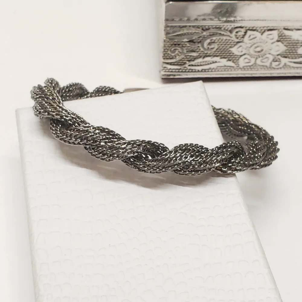 Silver Tone Mesh Twist Bracelet Statement Bracelet